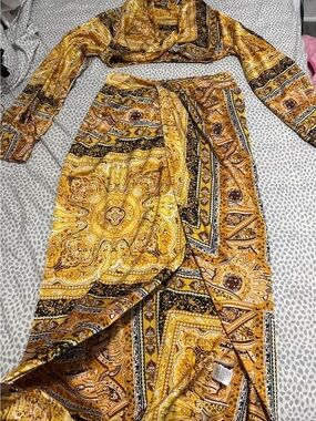 Yellow Black Paisley Two-Piece Skirt Set